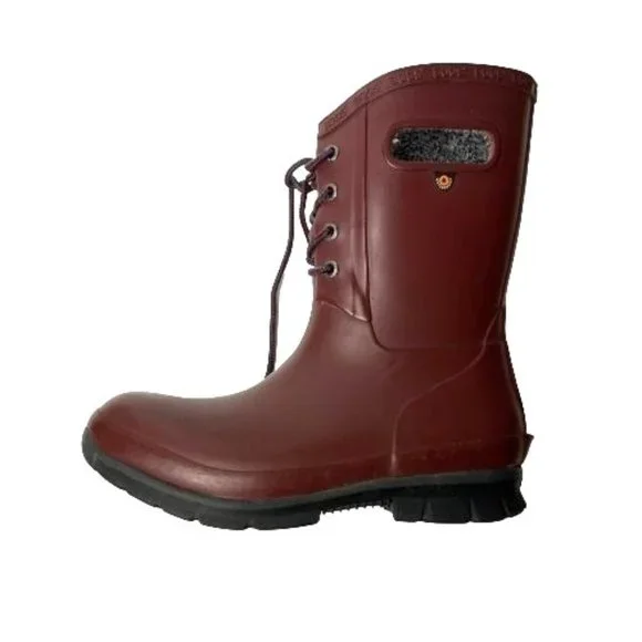 Bogs Women's Burgundy Red Amanda II Lace Insulated Waterproof Rain Boots Size 7 - Picture 2 of 9